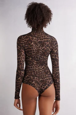Body Manica Lunga Modal Ultralight con Cashmere Luxurious Leopard