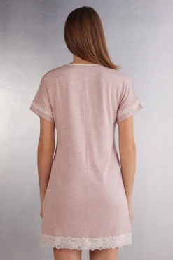 Camicia da Notte a Maniche Corte con Dettagli in Pizzo