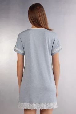 Camicia da Notte Aperta Davanti con Dettagli in Pizzo
