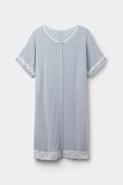Camicia da Notte Aperta Davanti con Dettagli in Pizzo