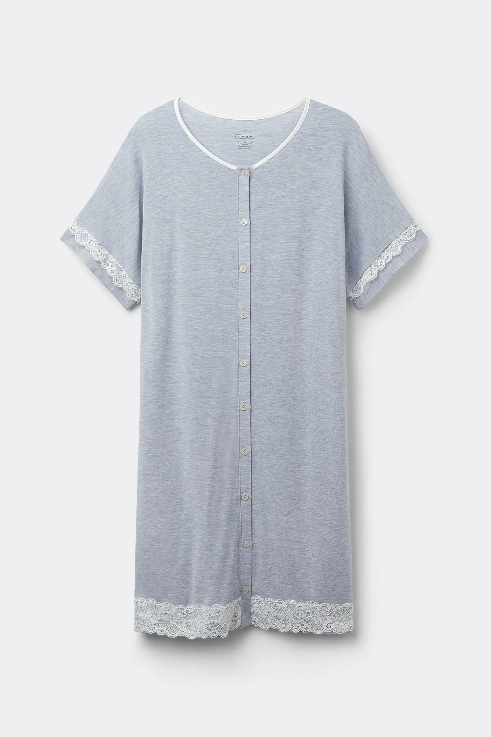 Camicia da Notte Aperta Davanti con Dettagli in Pizzo