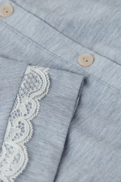 Camicia da Notte Aperta Davanti con Dettagli in Pizzo