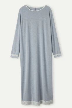 Camicia da Notte Lunga con Dettagli in Pizzo