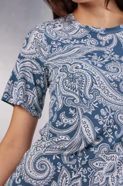 Camicia da Notte Manica Corta in Viscosa di Bamboo Flower Paisley