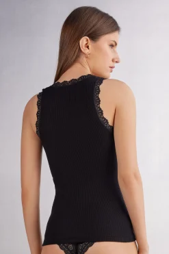Canotta in Lana e Seta con Pizzo