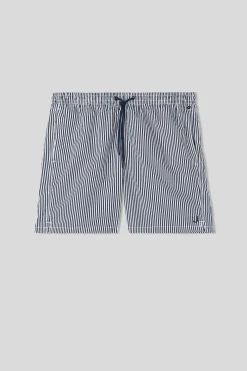 Costume Boxer Mare Stampa Riga Blu