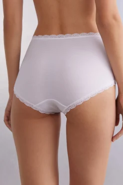 Culotte a Vita Alta in Cotone e Pizzo