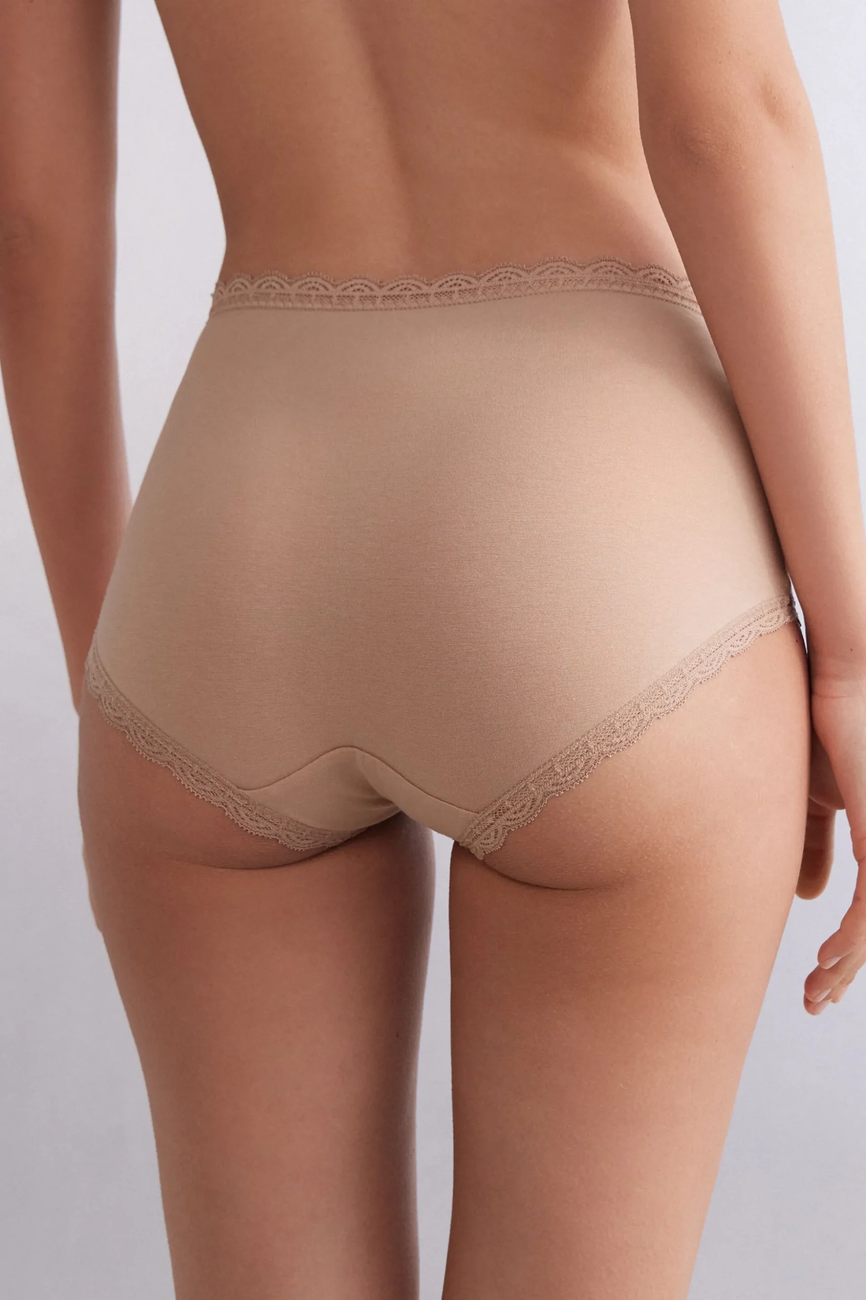 Culotte a Vita Alta in Cotone e Pizzo