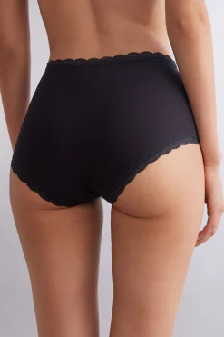 Culotte a Vita Alta in Cotone e Pizzo