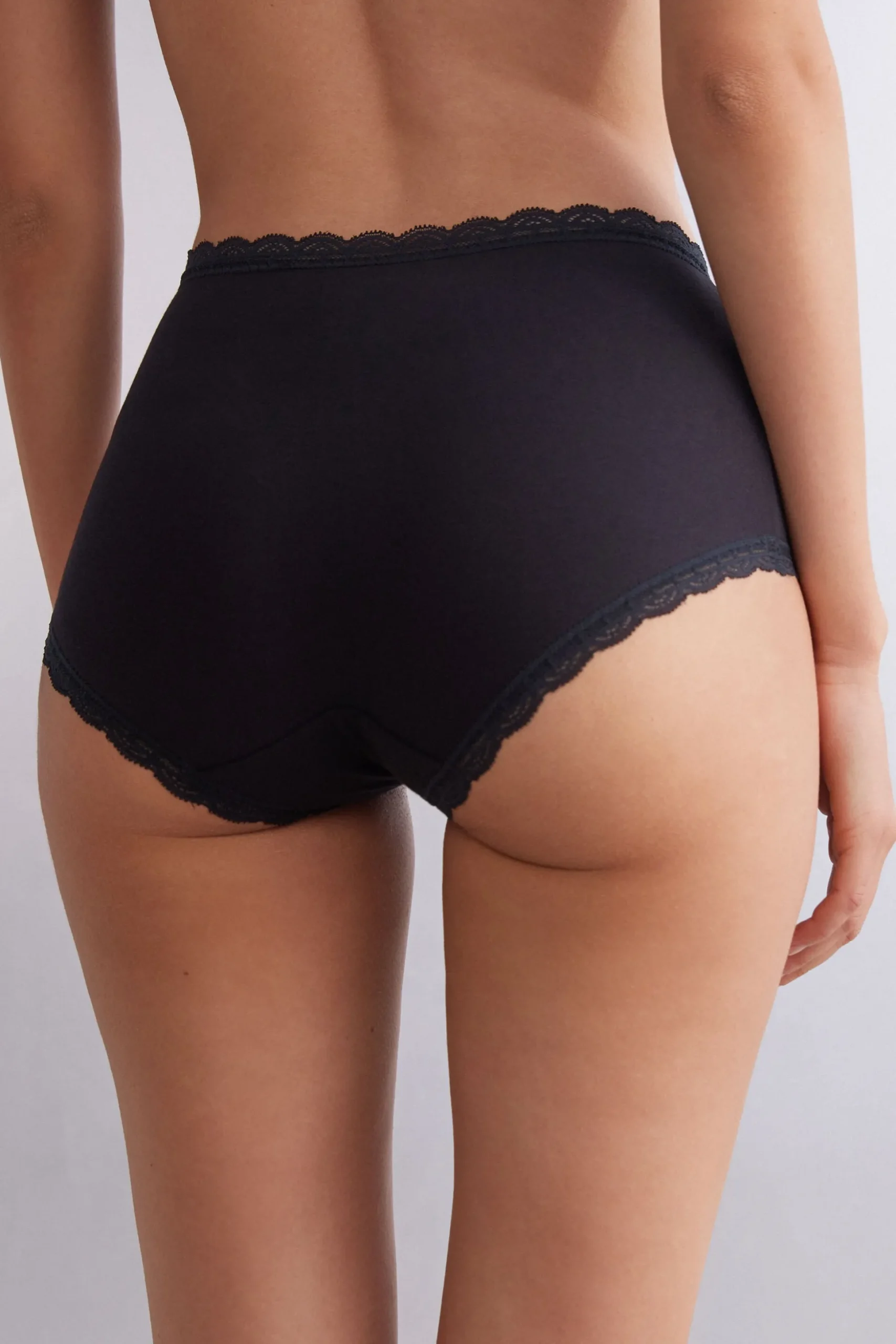 Culotte a Vita Alta in Cotone e Pizzo