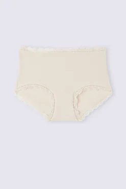 Culotte a Vita Alta in Cotone e Pizzo