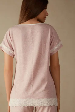 Maglia a Manica Corta in Modal Dettagli Pizzo