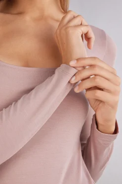 Maglia a Manica Lunga con Scollo a Madonna in Micromodal
