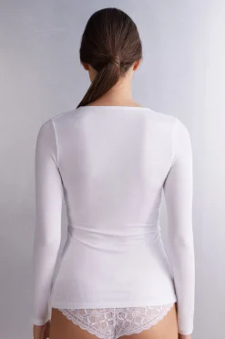 Maglia a Manica Lunga con Scollo a Madonna in Micromodal