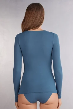 Maglia a Manica Lunga con Scollo a Madonna in Micromodal