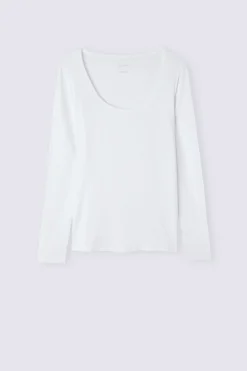 Maglia a Manica Lunga con Scollo a Madonna in Micromodal