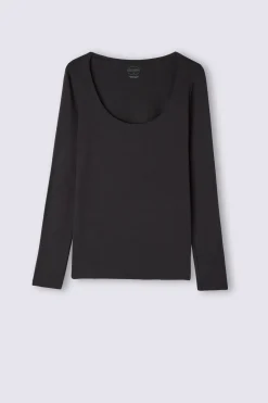 Maglia a Manica Lunga con Scollo a Madonna in Micromodal