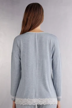 Maglia a Manica Lunga in Modal con Scollo Tondo