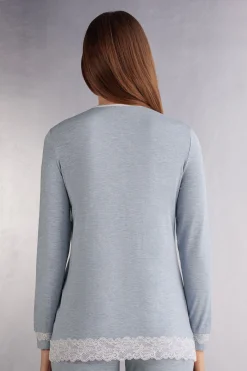 Maglia Aperta Davanti in Modal e Pizzo