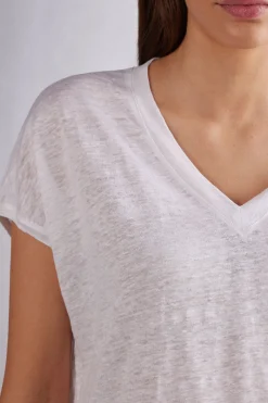 Maglia Manica Corta con Scollo a V in Lino