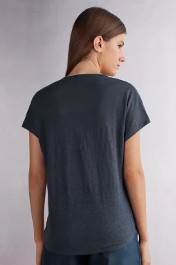 Maglia Manica Corta con Scollo a V in Lino