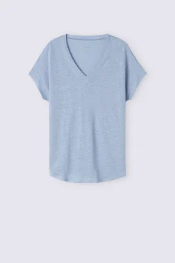 Maglia Manica Corta con Scollo a V in Lino