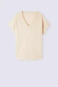 Maglia Manica Corta con Scollo a V in Lino