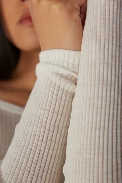 Maglia Manica Lunga a Girocollo Ampio in Lana e Seta