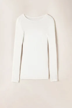 Maglia Manica Lunga a Girocollo Ampio in Lana e Seta