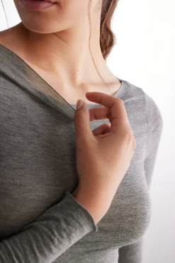 Maglia Manica Lunga in Modal con Cashmere e Scollo a Barchetta