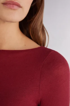 Maglia Manica Lunga in Modal con Cashmere e Scollo a Barchetta