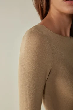 Maglia Manica Lunga in Modal con Cashmere e Scollo a Barchetta