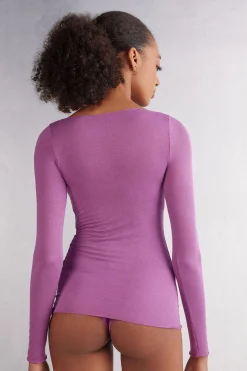 Maglia Manica Lunga in Modal con Cashmere e Scollo a Barchetta