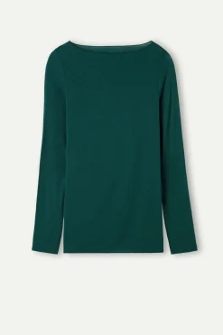 Maglia Manica Lunga in Modal con Cashmere e Scollo a Barchetta