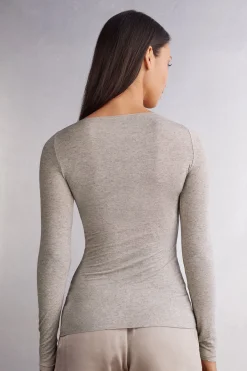 Maglia Manica Lunga in Modal con Cashmere e Scollo a Barchetta