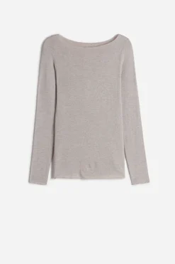 Maglia Manica Lunga in Modal con Cashmere e Scollo a Barchetta