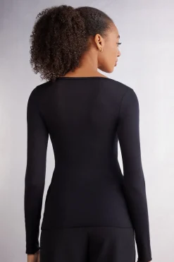 Maglia Manica Lunga Modal Ultralight con Cashmere Scollo Madonna