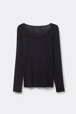 Maglia Manica Lunga Modal Ultralight con Cashmere Scollo Madonna