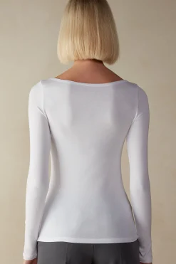 Maglia Manica Lunga Scollo a Barchetta in Micromodal