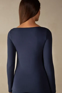 Maglia Manica Lunga Scollo a Barchetta in Micromodal