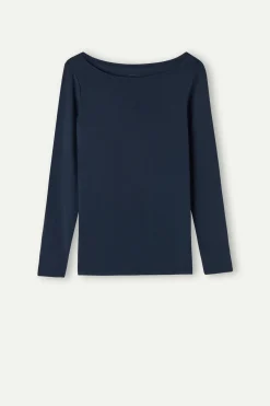 Maglia Manica Lunga Scollo a Barchetta in Micromodal