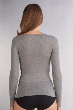 Maglia scollo a V in Modal Cashmere Ultralight e Pizzo