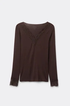Maglia scollo a V in Modal Cashmere Ultralight e Pizzo