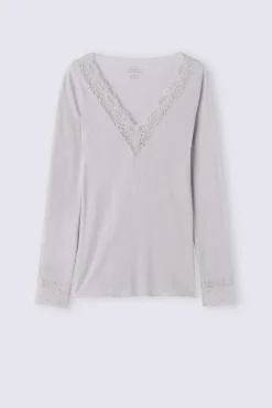 Maglia scollo a V in Modal Cashmere Ultralight e Pizzo