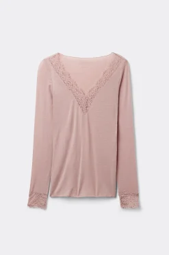 Maglia scollo a V in Modal Cashmere Ultralight e Pizzo