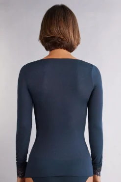 Maglia scollo a V in Modal Cashmere Ultralight e Pizzo