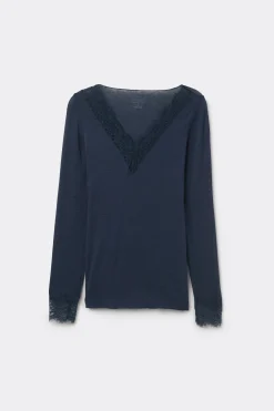 Maglia scollo a V in Modal Cashmere Ultralight e Pizzo