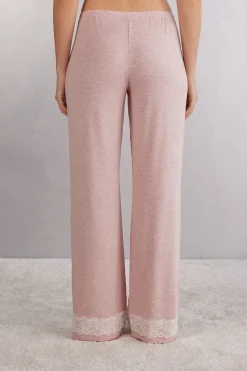 Pantalone Lungo in Modal con Dettagli in Pizzo