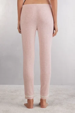 Pantalone Lungo in Modal con Dettagli in Pizzo
