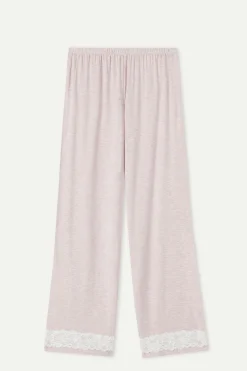 Pantalone Lungo in Modal con Dettagli in Pizzo